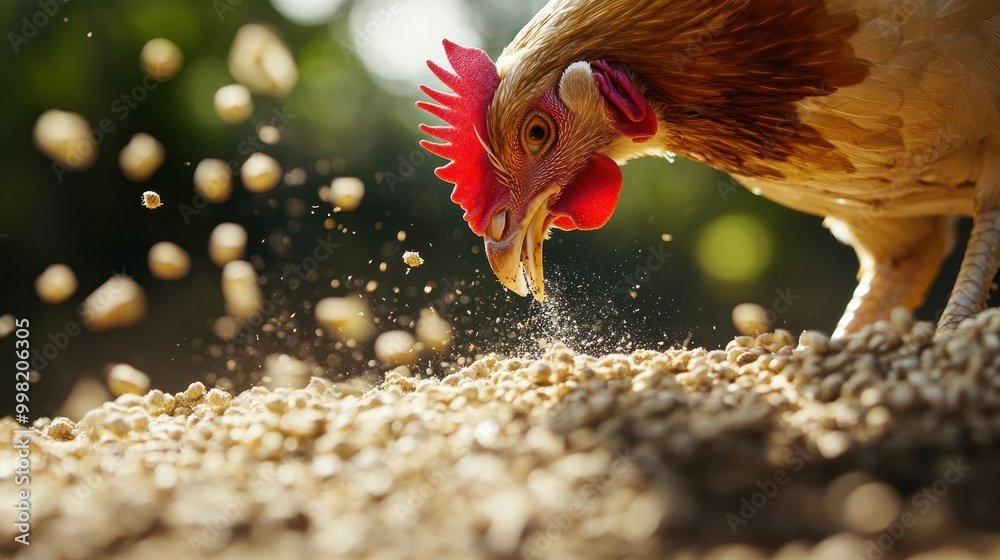 Organic chicken feed being scattered by a farmer